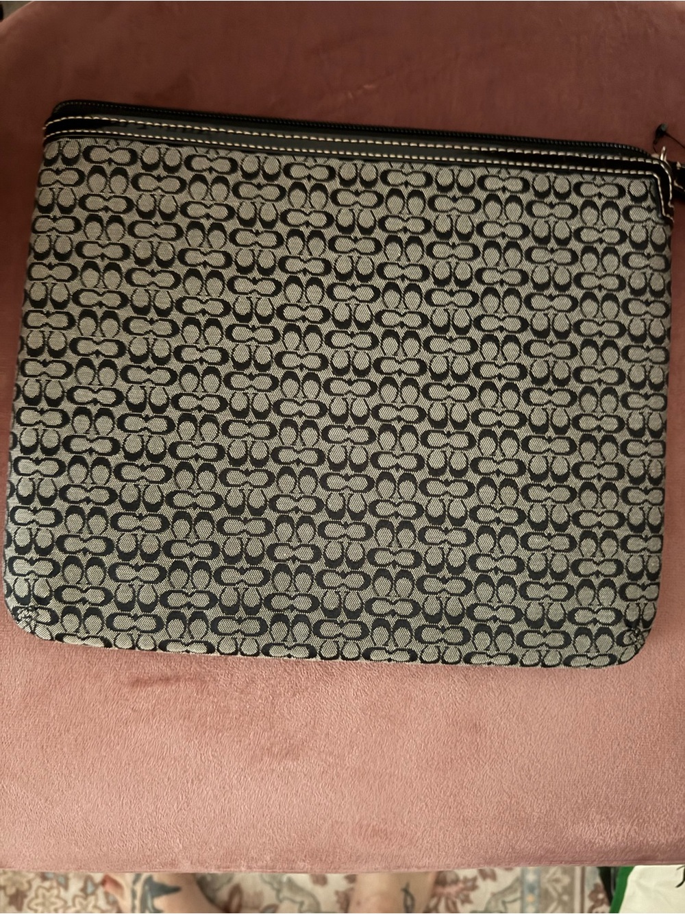 Coach Tablet Signature Canvas Zip Pouch - Black & Cream